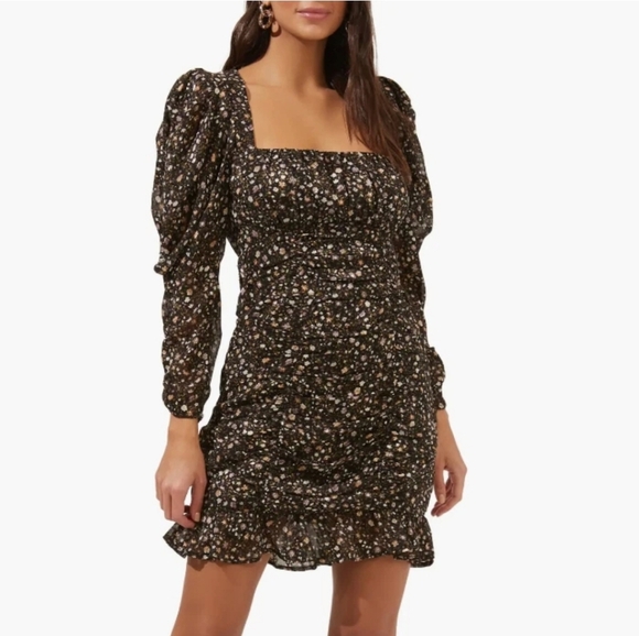 ASTR The Label Black Blush Ditsy Floral Printed Victoria Ruffle Dress Size Small - Picture 2 of 16